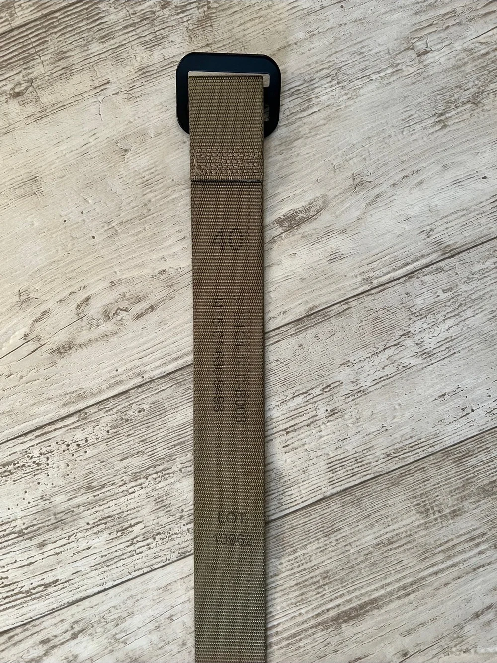 US Military Tan 499 Rigger's Belt labeled with NSN 8415-01-630-5496 Stamped 40
